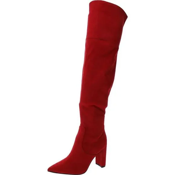 Nine West Womens Daser Red Faux Suede Tall Pull On Thigh-High Boots Shoes NWT - Picture 2 of 4